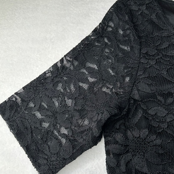 Style & Co. Vintage Y2K Black Lace Sheer Dress Floral Black Medium Midi - Picture 5 of 16